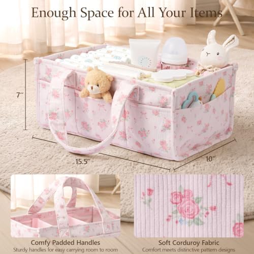 Corduroy Baby Diaper Caddy Organizer with Handles, Nursery Storage Basket - Image 2