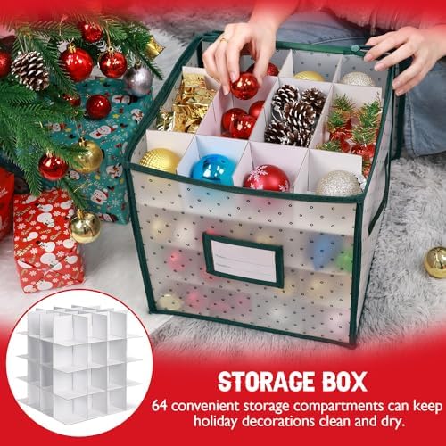 BINSUNS Christmas Ornament Storage Box, Christmas Storage Containers Organizer Bag with Dividers - Fits up to 64 Holiday Xmas Ornaments Decorations 3” Seasons Balls(Mixed Black) - Image 5