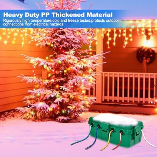 Hrensaw Medium Outdoor Electrical Box(10.6x5.7x4.9inch),Weatherproof Connection Box w/6 Cable Entry,IP54 Waterproof Extension Cord Cover Protect Power Strip,Timer,Plug,Holiday Lights,Green - Image 6