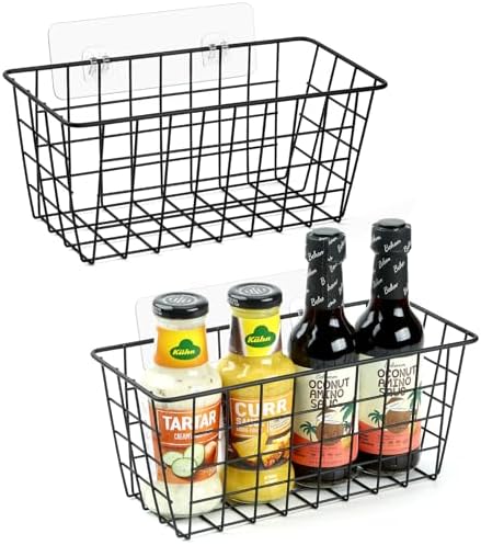 ZUSHALLMY 2 Pack Wire Baskets for Wall, No Drill Adhesive Kitchen Storage by ZUSHALLMY