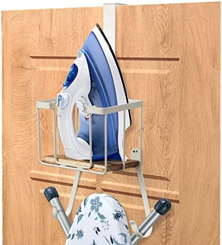 TJ.MOREE Over The Door/Wall Mount Ironing Board Hanger, Laundry Room Iron and Ironing Board Storage Holder, White - Image 2