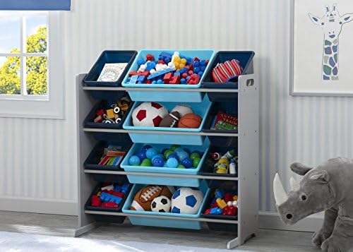 Delta Children Kids Toy Storage Organizer with 12 Plastic Bins - Greenguard Gold Certified, Grey/Blue - Image 2
