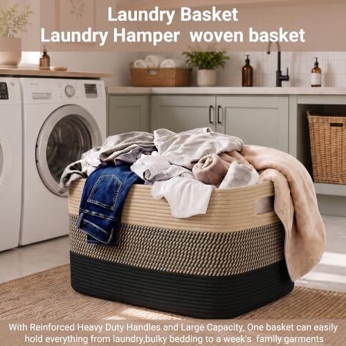 108L Extra Large Rectangle Laundry Hamper, Jute/Black, 25"x16"x16" - Image 6