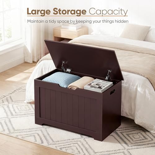 SUPER DEAL Storage Chest, 30 inches Toy Chest Box Organizer with 2 Safety Hinges, Wooden Entryway Storage Bench, Brown - Image 5
