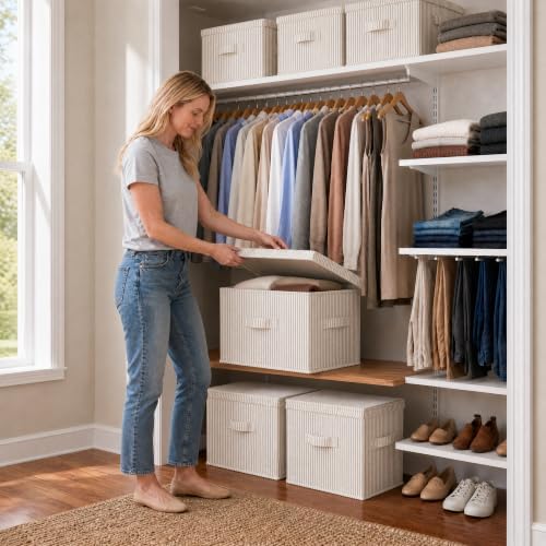 StorageWorks Fabric Storage Bins with Lids, Closet Storage Bins - Image 3