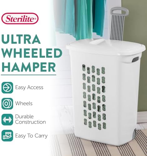 Sterilite Ultra Wheeled Hamper, Laundry Basket w/Flip-Top Lid, 18-Pack - Image 2