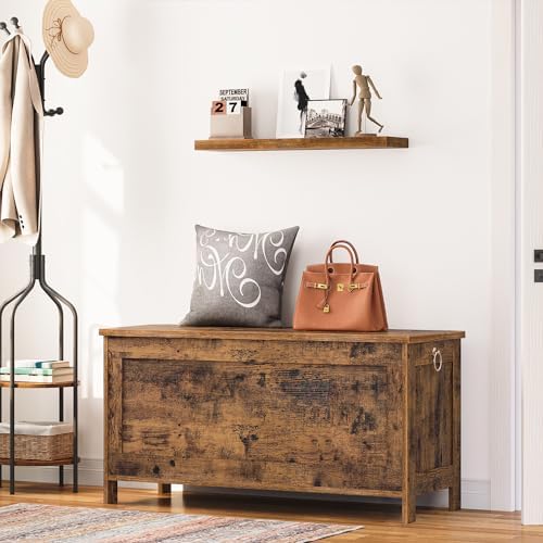 HOOBRO Toy Box, Retro Wooden Look Storage Chest with Safety Hinge, Entryway Storage Bench Supports 330 lb, 39.4 x 15.7 x 18.9 Inches Toy Chest Organizer, Easy Assembly (Rustic Brown) BF100CW01G1 - Image 3