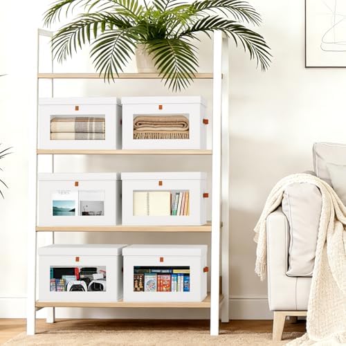 DIMJ Storage Bins with Lids - 6 Pack Large Fabric Closet Organizer with Window & Handles, Collapsible Decorative Storage Boxes for Shelves Under Bed, Books Clothes Blankets Sweaters Organization - Image 4