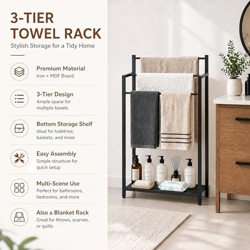 16.9" W Freestanding Towel Rack with Black Wood Shelf - Image 5