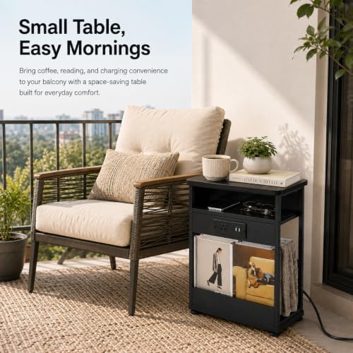 Narrow Side Table with Charging Station Small Spaces Narrow End Table - Image 4
