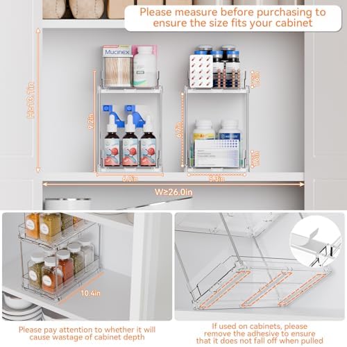 Yieach 2 Tier Vertical Spice Rack Pull Out,10.4'' Deep Narrow Slide Out Spice Rack Organizer for Inside Cabinets,Kitchen,Pantry,Cupboard Seasoning,Can,Jar Organizer and Medicine Cabinet Storage - Image 2