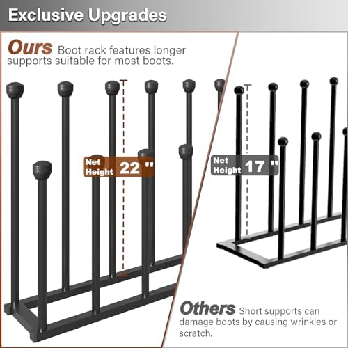 22.5 Inches Free Standing Shoe Racks, Tall Black Metal Boot Rack Organizer for 6 Pairs, Knee-High Boot Storage Shelf for Closet, Bedroom, Entryway, Hallway, Black - Image 2