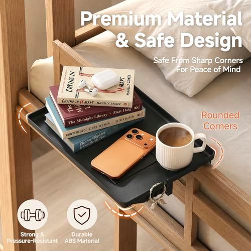 Space-Saving Clamp-On Bedside Shelf, Tool-Free Floating Nightstand with Hidden Compartment & Cord Slots, 13x9.5 Bedside Shelf for Rails up to 2.9", Black - Image 7