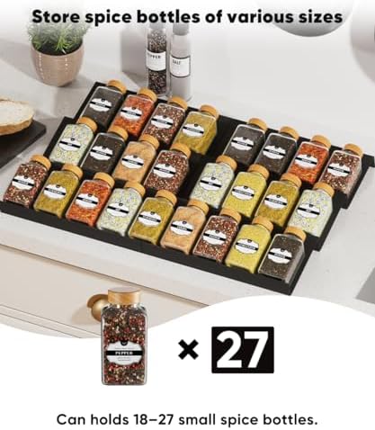 Spice Drawer Organizer, Spice Rack Tray for Kitchen Cabinet, Expandable Seasoning Storage Rack Insert for Drawer/Countertop,6 Pieces Set, Aluminum (Jars Not Included) - Image 4