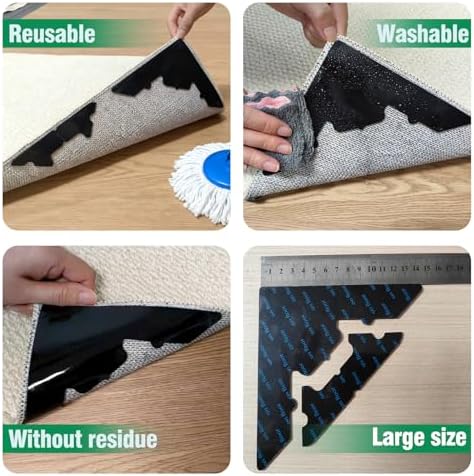 24 Pcs Large Non Slip Rug Pads Carpet Tape for Hardwood & Tile,No Residue - Image 4