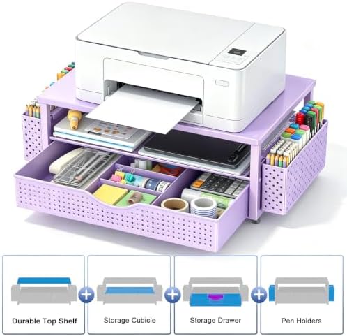 Spacrea Computer Monitor Stand with Drawer and 2 Pen Holders, Purple - Image 2