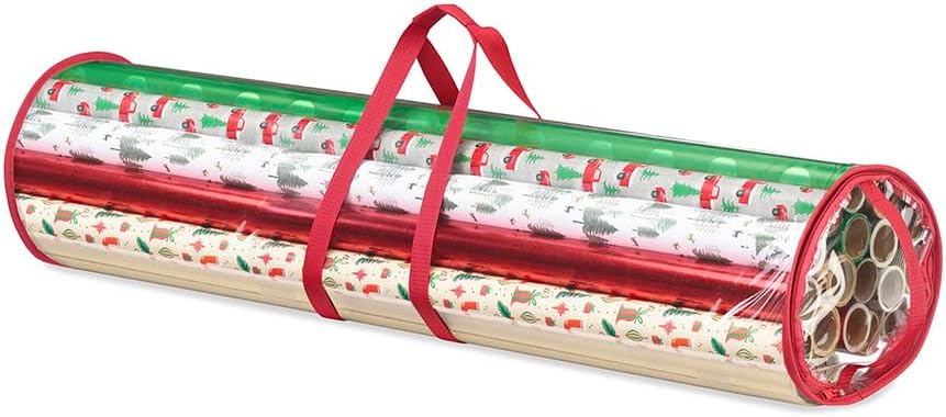 Whitmor Gift Wrap Storage Organizer with Handles & Zipper, 41", Clear/Red by Whitmor