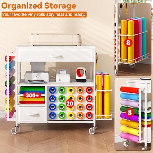 Rolling Craft Storage Cart,Table for Cricut Machines,36 Vinyl Roll Holders - Image 3