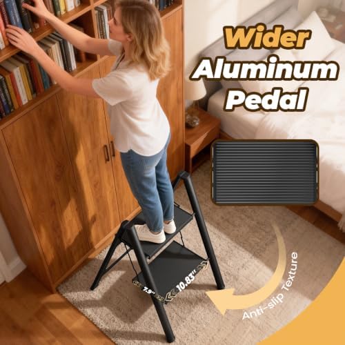 HBTower 2 Step Ladder, Lightweight Aluminum Folding Step Stool - Image 3