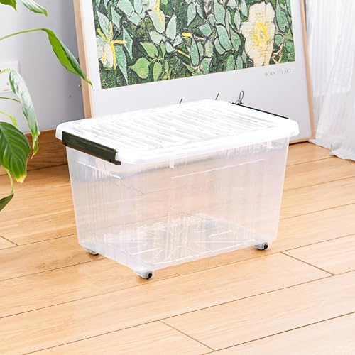 Cetomo 40Qt*4 Plastic Storage Bins, Storage Box, 4 Pack, Organizing Container with Wheels, Durable Lids and Secure Latching Buckles, Stackable and Nestable, Clear with Black Buckle - Image 5