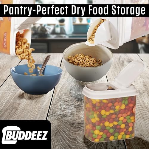 Buddeez Cereal Buddy Food Storage Dispenser - Multi-Size, BPA Free Plastic Containers with EZ Grip Handle, Scoop, and EZ Pour Spout, 8 QT, Set of 3. - Image 6
