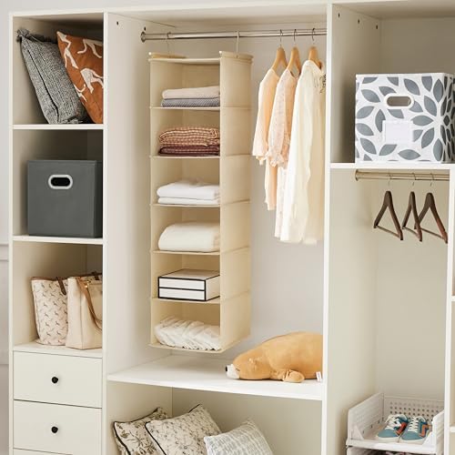 MAX Houser 2 Pack 6 Tier Foldable Hanging Closet Organizer, Beige - Image 5