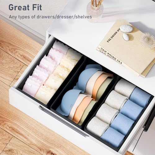 DIMJ Drawer Organizer Clothes - Underwear Organizer Sock Closet Organizers and Storage Box Dresser Organizer, Drawer Dividers for Baby Clothes, Bra, Socks, Belt, Tie, Set of 9, Black - Image 4