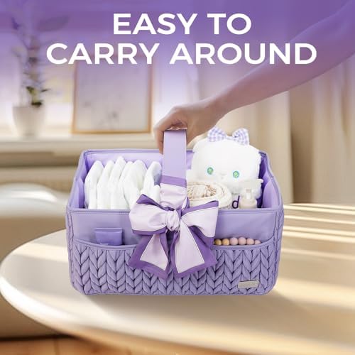 Luxurious Baby Diaper Caddy, Nursery Storage Basket for Newborn Boy and Girl, Travel Baby Basket for Diapers Baby Wipes, Organizer Tote Bag Storage Bin, Baby Shower Gifts (purple) - Image 5