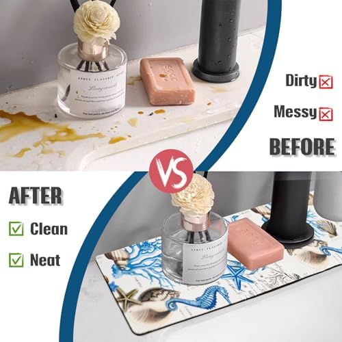 Sink Faucet Absorbing Mat, 2 Pack Drying Mat Around Faucet Sink Splash Guard Behind Faucet Sinkmat For Kitchen Bathroom Island Rv 15 * 5.5 Inch (38 * 14 cm) - Image 5