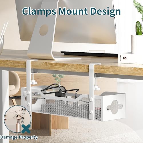 Under Desk Cable Management Tray 2 Pack, No Drill Cable Organizer With Clamp for Standing Desk, Easy to Install Cord Management System, No Damage Wire Organizer - Image 6