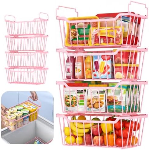 Goovilla Freezer Organizer Bins for 5-7 Cu.FT Chest Freezer, 8 Pack Pink by Goovilla