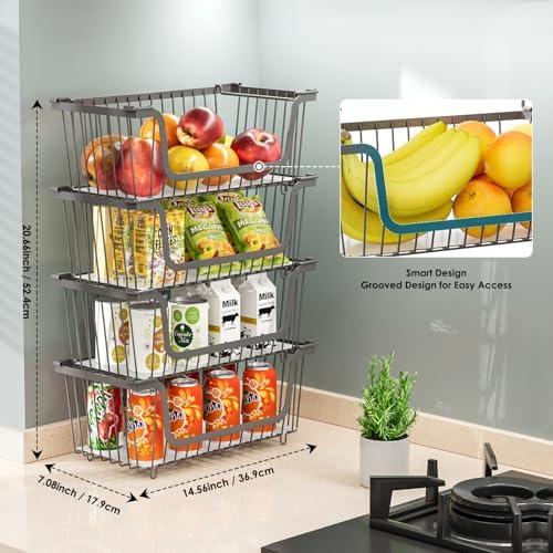 4 Pcs Stackable Wire Baskets,Pantry bin,14.57"L x 7.09"W x 5.12"H - Image 2
