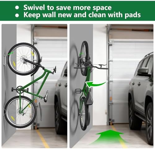 Swivel Bike Wall Mount Rack, Bike Hangers for Garage, 150° Swivel & Space-Saving Vertical Bike Hangers for Storage, Sturdy Bike Stand Holds Up to 66lbs, Easy to Install，2Pack - Image 6