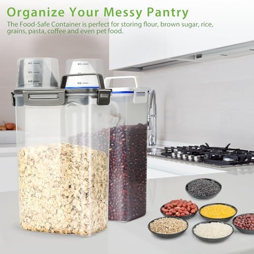 Viretec Rice Airtight Storage Container, 3 to 5Lbs Cereal Dry Food Flour Bin, Pet Dog Cat Food Dispenser with Measuring Cup, BPA Free Clear Plastic Kitchen and Pantry Organization Bin for Sugar - Image 6
