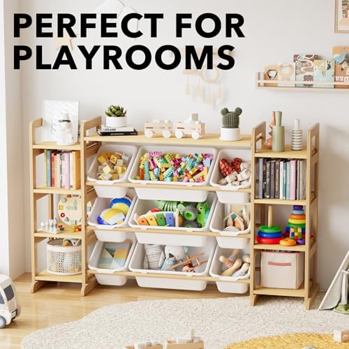 SpaceAid Large Toy Storage Organizer 9 Shelves 9 Bins, Toy Organizers Storage Bookshelf, Kids Bin Shelf Toys Box Bookcase for Bedroom Playroom Organization Room Decor, White - Image 2