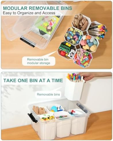 Craft Storage Box with Lid, Clear Art Supply Organizer with Sorting Bins - Image 4