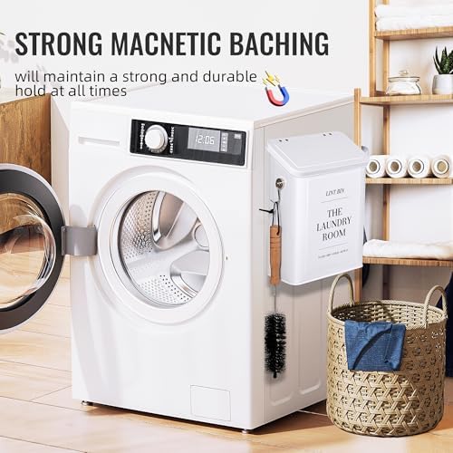 Magnetic Lint Bin for Laundry Room with Lint Brush and Magnetic Hook, Wall Mounted Lint Box with Lid, Farmhouse Laundry Room Decor - Image 6