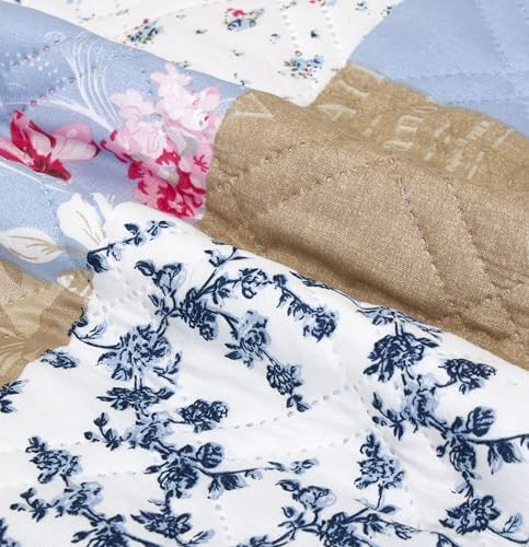 Brilliant Sunshine Blue Beige Rose Toile Couch Armrest Organizer, 35"×13" - Image 5