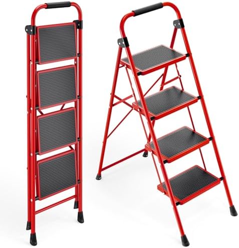 KINGRACK 4 Step Ladder, Folding Step Stool with Anti-Slip Wide Pedal by KINGRACK
