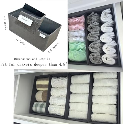 Bructhun Drawer Organizer Set of 4- Fabric Storage Bins for Clothes, Underwear, Socks & Bras - 11" Dresser Dividers for Bedroom Closet - Image 4