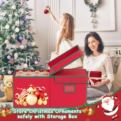 FUHSY Christmas Ornament Storage Box 96-3" Slots Adjustable Dividers Ornament Storage Container Ornament Organizer with Trays Stackable Christmas Storage Bins with Lids Holiday Ornament Boxes - Image 5