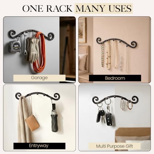 RTZEN Farmhouse Small Key Holder for Wall, Wrought Iron Wall Mount Rack - Image 5