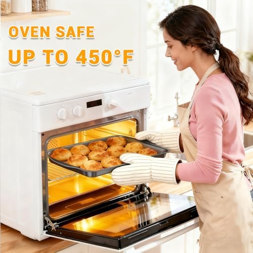 Baking Pan Set of 3 - Carbon Steel Baking Sheets Set, 13/15/17 Inch, Nonstick Cookie Sheets for Baking, Rust & Warp Resistant & Stackable, Nontoxic & Heavy Duty & Easy Clean - Image 2