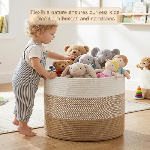 Artfeel 100L Large Cotton Rope Basket, Decorative Woven Blanket Storage for Living Room, Boho Toy Storage & Toy Box for Kids, Versatile Laundry Basket & Nursery Hamper for Blankets(Brown) - Image 2