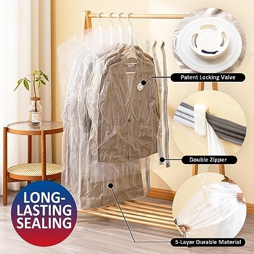 Hanging Vacuum Storage Bags, Space Saver for Clothing, 4 Long with Pump - Image 3