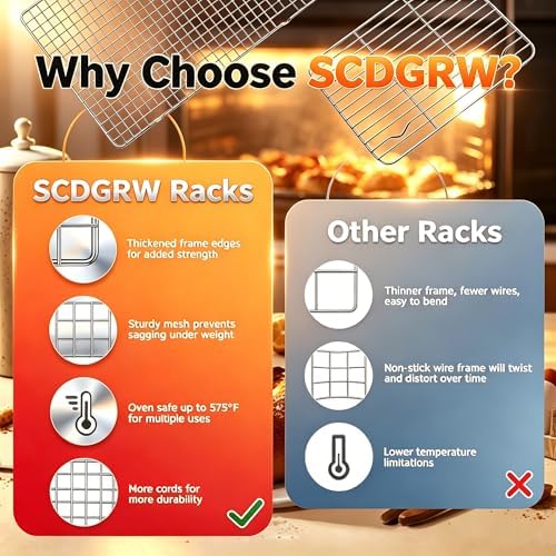 5PCS Cooling Racks for Cooking and Baking 10" x 16",Heavy Duty Metal Wire Rack,For Grilling, Roasting, Baking, Drying, Fits Jelly Roll Sheet Pan, Oven & Dishwasher Safe - Image 6