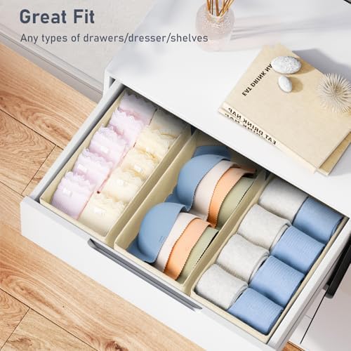 DIMJ Drawer Organizer Clothes - Underwear Organizer Small Sock Organizer Closet Organizers and Storage Box Dresser Drawer Dividers for Baby Clothes, Bra, Socks, Belt, Tie, Set of 9, Beige - Image 4