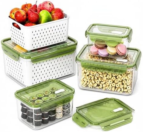 Fruit Storage Containers for Fridge with Removable Colander, Food Storage Containers with Lids, Dishwasher & Microwave Safe, Keep Berry Fruit Vegetable Meat Fresh Longer (Clear Body/Green Lid) - Image 7