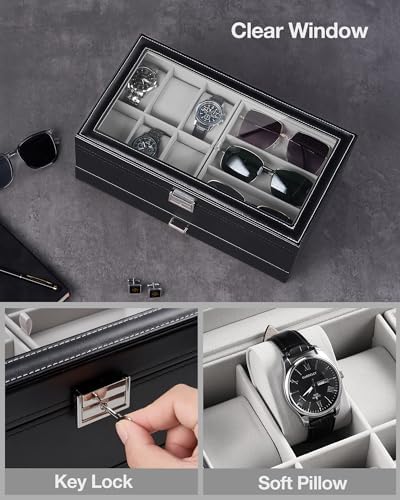 ProCase Mens Jewelry Box, 6 Slot Watch Box & 3 Slot Sunglass Holder -Black - Image 5