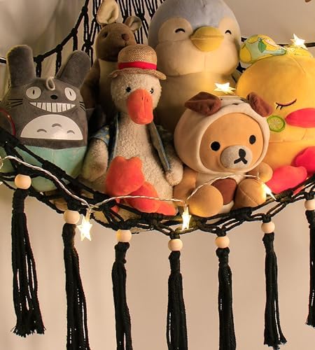 Stuffed Animal Toy Storage Hammock with LED Light - Macrame Jumbo Doll Corner Stuff Animals Organizer Decorations - Cute Hanging Plushie Net Kids Baby Nursery Bedroom Room Decor - Image 2